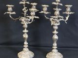 pair of antique silver plated candelabs with birds and flowers