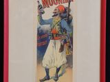 an old poster of a man holding a bottle in his hand