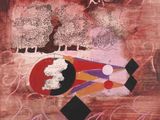 peinture abstraite représentant un oiseau avec un diamant sur la tête