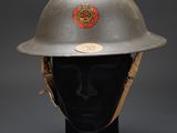 a close up of a helmet on a mannequin head