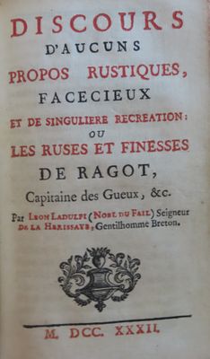 68.	[Bretagne]. DU FAIL (Noël). Les Contes et Discours d'Eut…