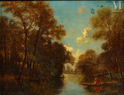 une image représentant un tableau où l'on voit un homme dans une barque sur une rivière