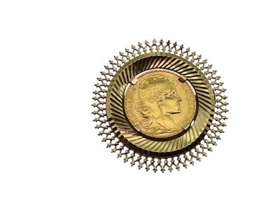 an image of a gold coin in the center of a sunburst