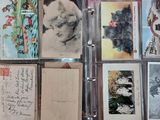 a display case with a lot of old photos on it