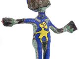 statue of a man with a rock on his head and arms