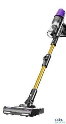 a close up of a cordless vacuum cleaner on a white background