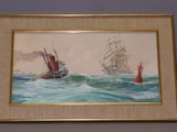 a picture of a painting of a ship in the water