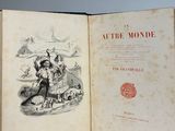 an open book with a picture of a man and a dog on it