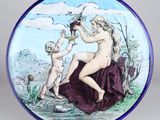 a plate with a picture of a woman and a child