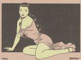 illustration of a woman in a pink dress sitting on the ground