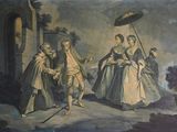 tableau représentant un homme tenant un parapluie et une femme tenant un parapluie