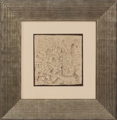 an image of a drawing of a city in a wooden frame