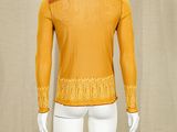 an image of a mannequin wearing a yellow shirt and white pants