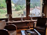 une photo d'un salon avec vue sur les montagnes