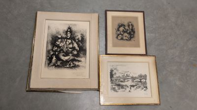 three framed pictures of a man and a woman sitting on a bench