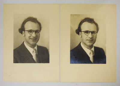 two black and white photos of two men in suits and ties