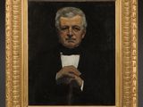 a painting of a man in a black robe holding a cane