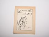 a drawing of a man in a boat on the water