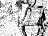 pirate ship with a skull and crossbones on the sails