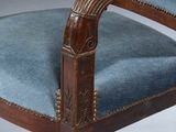an antique wooden chair with blue upholstered upholstered upholstered upholstered upholstered upholstered upholstered upholstered uphol