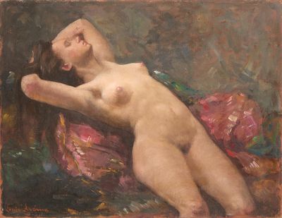 l'image d'un tableau représentant une femme nue allongée sur un lit