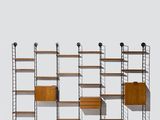 an image of a room with a shelf and a bed in it
