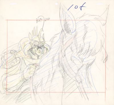 esquisse d'un dessin représentant un homme à cheval, avec un cheval en arrière-plan