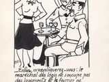 cartoon drawing of a man and woman having a meal at a restaurant