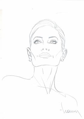 dessin au crayon représentant le visage d'une femme de profil, les yeux fermés
