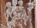 a painting of a group of children and a goat