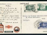 une vieille carte postale sur laquelle figurent un avion et une bouteille de sirop