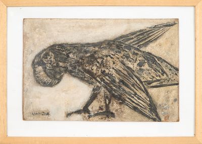 an image of a bird is shown in a wooden frame