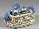 a blue and white box with a blue bird on top of it