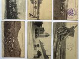 several old postcards of people walking down a street in the snow
