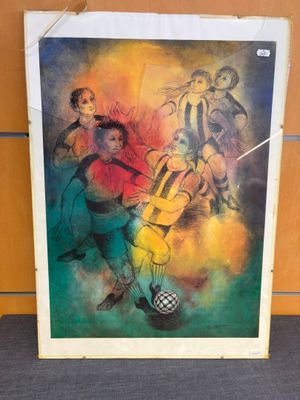 un tableau représentant un groupe de personnes jouant au tennis