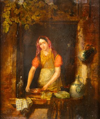 Peinture ancienne, 'The Kitchen Maid', huile sur panneau, si…