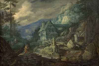 une image représentant un tableau où l'on voit un homme debout devant une maison