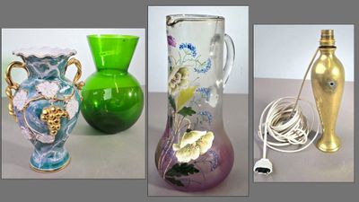 four different pictures of vases with flowers on them