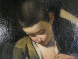 un tableau représentant un jeune garçon tenant un pinceau à la main