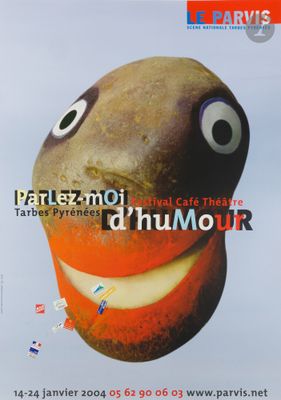 a poster with a picture of a face made of fruit