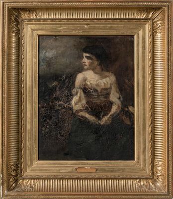 a painting of a woman holding a basket in her hands