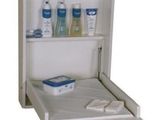 a white cabinet with a shelf with a lot of personal care items