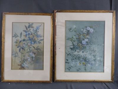 deux photos encadrées représentant des fleurs sur fond bleu, dont l'une est encore dans son cadre