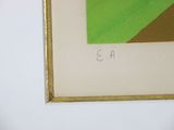 a picture of a green and brown painting hanging on a wall