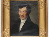 painting of a man in a black coat and white shirt