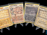 quatre cartes présentant des motifs différents sur fond noir
