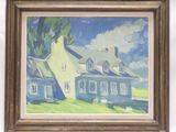 une image d'une peinture représentant une maison dans un champ
