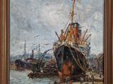 une image représentant un tableau d'un bateau amarré dans un port