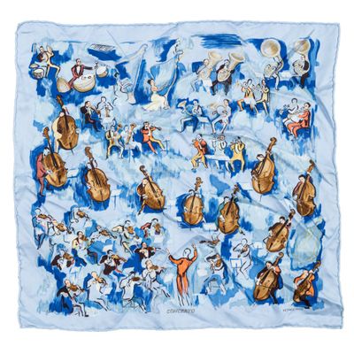 une image représentant une écharpe bleue et blanche ornée d'instruments de musique