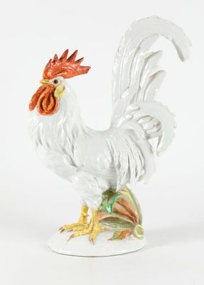 ITALIE Coq blanc en céramique polychrome